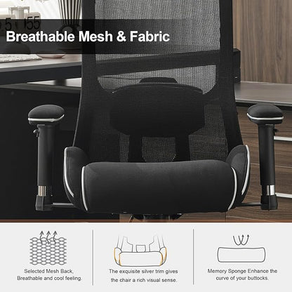 Okeysen High Back Ergonomic Mesh Office Chair, Reclining Computer Desk Chair with 400 LBS Capacity, 4.33'' Thick Cushion Seat, Adjustable 3D Armrests & Headrest for Home Office