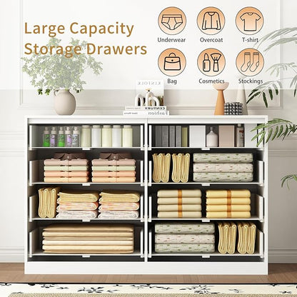 8 Drawer Dresser for Bedroom, Modern Fluted Double Dresser, 55" Wide Chest of Dressers, Wooden Beside Table for Closet, Living Room and Entryway, White