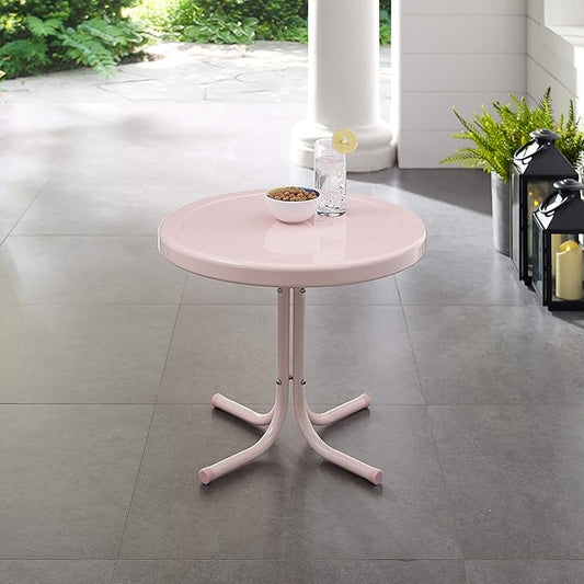 Crosley Furniture Griffith Weather Resistant Retro Metal Outdoor Side Table for Patio, Deck, Porch, Pink