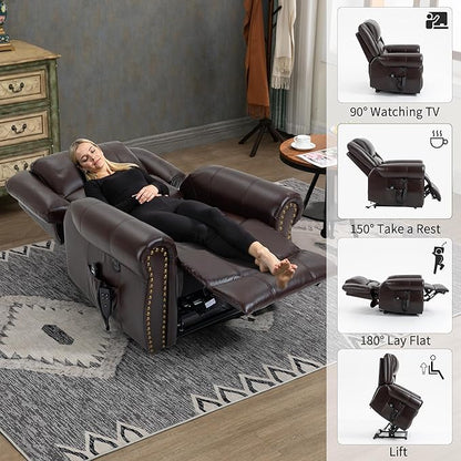 Recliner Chairs for Adults, Oversized Bedroom Chair with Massage, Sofa Chair Home Theater Seating with Lumbar Support, Lift Chair for Elderly, Nursery Chair for Living Room (Breathable Leather)