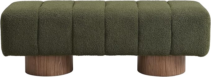 Christopher Knight Home Manila 50" Boucle Fabric Dining Bench, Rectangular Upholstery Ottoman Bench, Bedroom End of Bed Footstool, Living Room Extra Seat Footrest, No Assembly Needed, Jungle Green