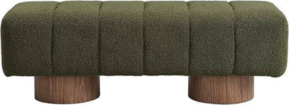 Christopher Knight Home Manila 50" Boucle Fabric Dining Bench, Rectangular Upholstery Ottoman Bench, Bedroom End of Bed Footstool, Living Room Extra Seat Footrest, No Assembly Needed, Jungle Green