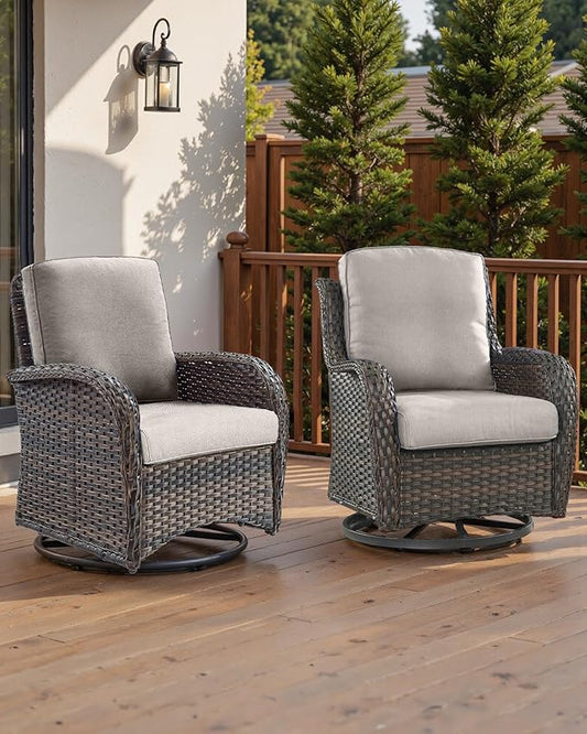 Pop 22x25/22x24 Outdoor Seat Cushions Set of 2 - Comfortable High Back Water-Resistant Patio Wicker Chairs Cushion for Dining Rocker Glider Loveseat Couch Sectional Sofa - Beige/Classic