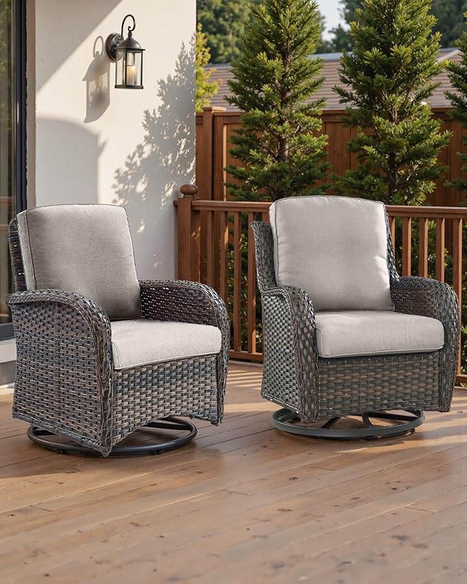 Pop 22x25/22x24 Outdoor Replacement Cushions - 1 Set High Back Deep Seat Patio Furniture Cushion for Wicker Dining Swivel Rocking Chairs Rattan Loveseat Couch Sectional Sofa - Beige/Classic