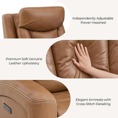 CHITA Genuine Leather Power Recliner Chair for Adults, Super Zero Gravity Recliner with Adjustable Power Headrest & USB/Type-C Ports, for Living Room, Bedroom & Home Theater, Saddle