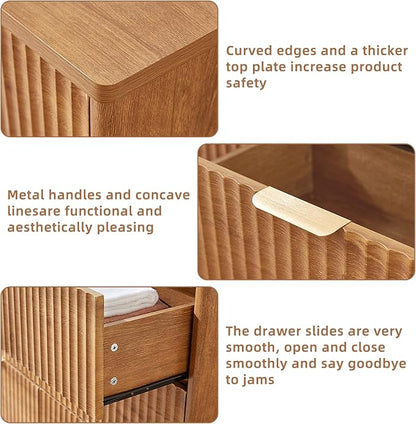 LEYAOYAO Fluted 6 Drawers Dresser, 48" Wide Modern Chest of Drawers with Wood Grain Top, Curved Profile Design, Dresser TV Stand, Wood Drawer Organizer for Bedroom, Living Room, Hallway,Brown