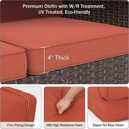 Outdoor Chair Cushions 23" x 24" x 4", Patio Deep Seat Replacement Cushions Set with Zippered Removable Cover, Weather-Resistant Olefin Fabric for Garden Chair Sofa Couch, Set of 2, Red