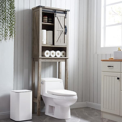 OKD Over The Toilet Storage Cabinet, Farmhouse Storage Cabinet Over Toilet with Sliding Barn Door & Adjustable Shelves, Home Space Saver for Bathroom, Living Room, Light Rustic Oak
