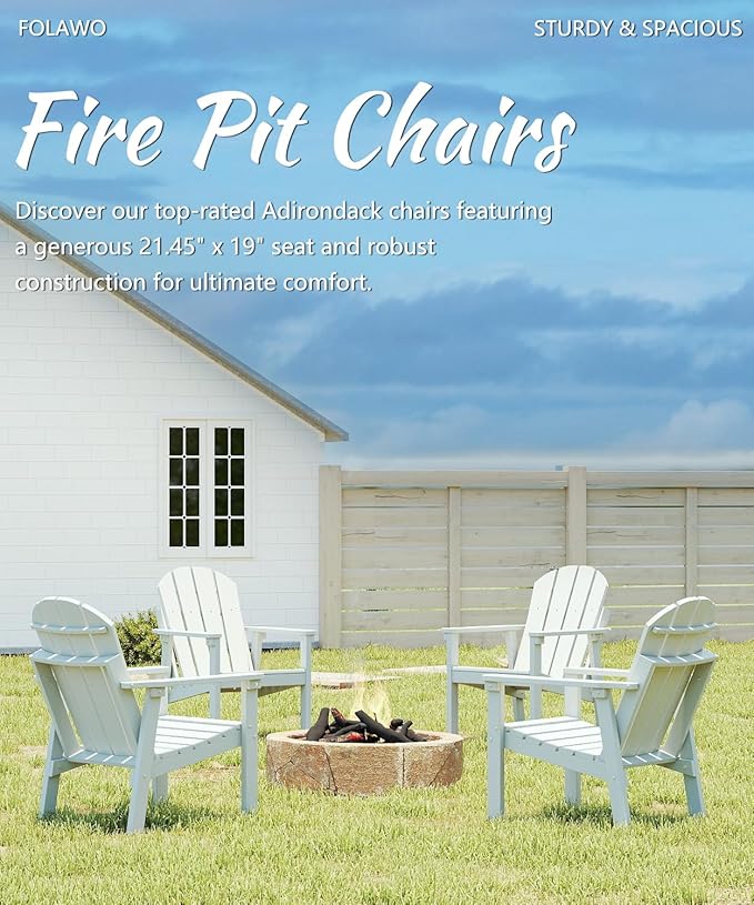 Adirondack Chair Set of 8, All Weather HDPE Fire Pit Chairs, Oversized Plastic Adirondack Chair for Outdoor, Balcony, Deck, Backyard, Patio, Garden, Poolside, Lawn White