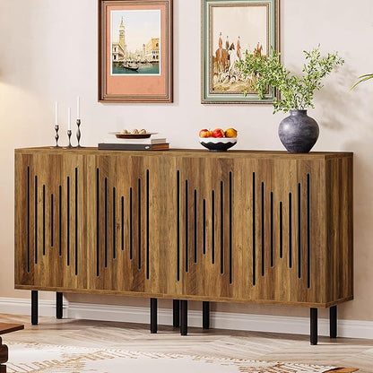 Tribesigns Set of 2 Sideboard Buffet with Storage, 59" Buffet Sideboard Cabinet with Adjustable Shelves, Accent Storage Cabinet for Living Room, Rustic Brown