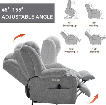 Power Lift Chair for Elderly, Electric Recliner Chair with 8-Point Vibration Massage and Lumbar Heating, Charging Ports, Cup Holders, Standing Assistance Reclining - Light Gray