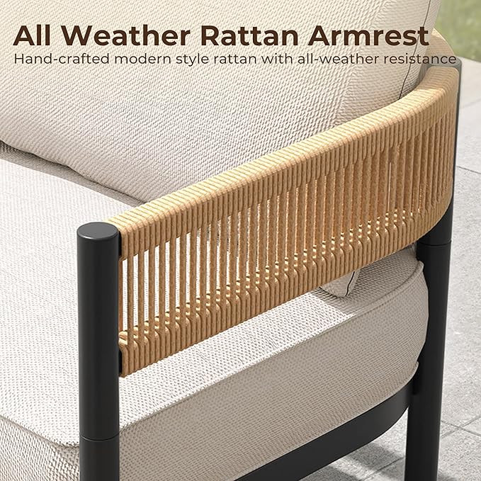 Grand patio 4-Piece Outdoor Conversation Set with 2 Single Chairs and 2 Patio Coffee Tables, Wicker Furniture Set, Natural