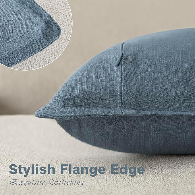Foindtower Set of 2, Decorative Linen Soild Throw Pillow Covers Soft Accent Euro Cushion Case Boho Farmhouse Neutral Pillowcase for Couch Sofa Bedroom Living Room Home Decor 18 x 18 Inch Misty Blue