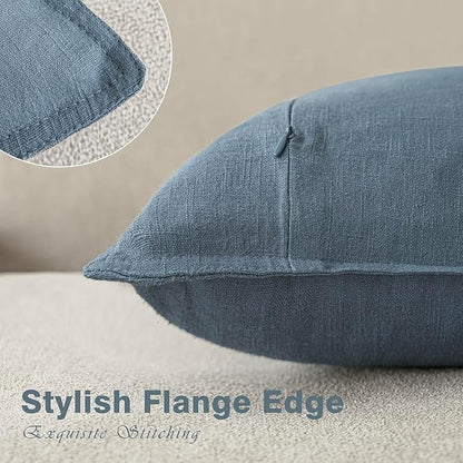 Foindtower Set of 2, Decorative Linen Soild Throw Pillow Covers Soft Accent Cushion Euro Case Boho Farmhouse Pillowcase for Chair Couch Sofa Bedroom Living Room Home Decor 20 x 20 Inch Misty Blue