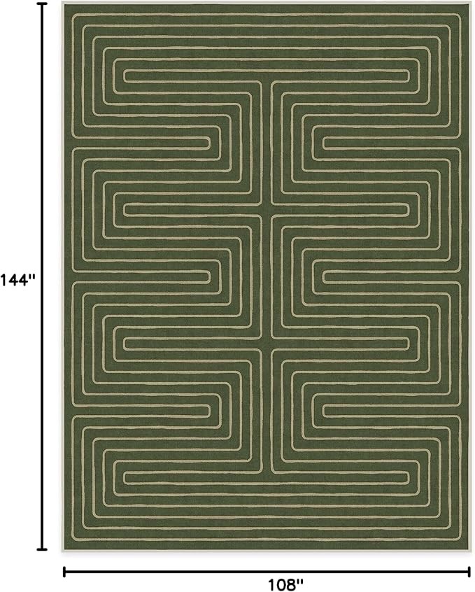 RUGGABLE x Jonathan Adler Machine Washable Modern Area Rug – Labyrinth Fern Green 9x12, Stain-Resistant, Non-Slip – Large Rugs for Living Room, Bedroom, Hallway, Entryway & Office–with Cushioned Pad