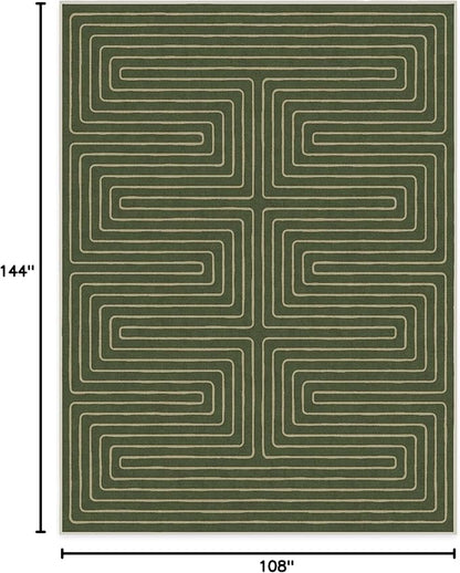RUGGABLE x Jonathan Adler Machine Washable Modern Area Rug – Labyrinth Fern Green 9x12, Stain-Resistant, Non-Slip – Large Rugs for Living Room, Bedroom, Hallway, Entryway & Office–with Cushioned Pad