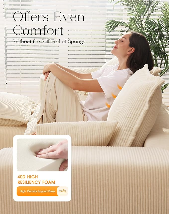 107" Comfy Cloud Couch with U-Shape Chaise & Deep Seat, Modular Sectional Sofa in a Box, Boneless Upholstered Couches for Living Room, No Assembly Required (Soft Corduroy, Beige)