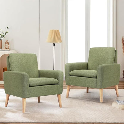 Lohoms Accent Chair Set of 2 Living Room Mid-Century Modern Chair, Upholstered Fabric Comfy Club Armchair Pair of Leisure Sofa Chairs for Bedroom, Small Apartment, Office, Green
