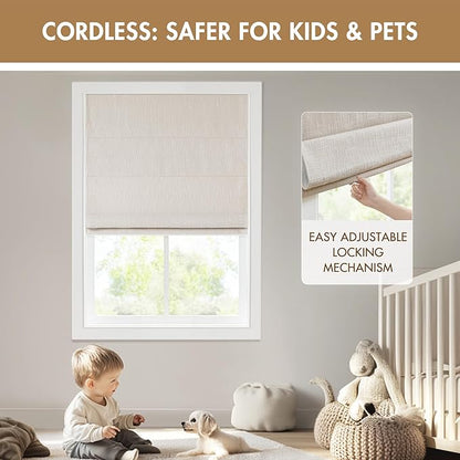 Madison Park Cordless Roman Shades, Total Blackout Window Blind Privacy Window Shades, Thermal Insulated Cordless Window Treatment for Bedroom, Living Room, Quincy, Single Panel 35" W X 64" H Linen