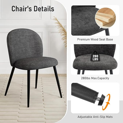 Upholstered Dining Chairs Set of 4, Modern Kitchen Side Chair with Padded Seat Comfortable Chenille Fabric Study Black Matel Legs,Desk Chair with Back for Dining Rooms, Black