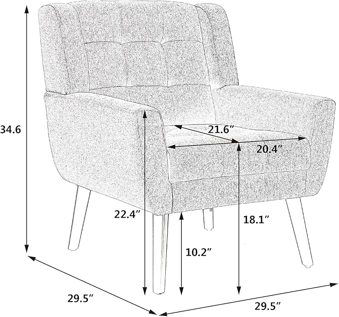 Dolonm Midcentury Modern Accent Chair with Arms, Upholstered Fabric Reading Side Chair Tufted Back Decorative Wingback Chair for Living Room Bedroom (Green)