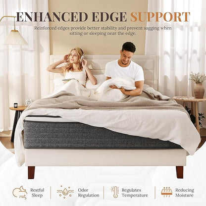 CH CHARME HOUSE Full Size Mattress, 10 Inch Full Hybrid Mattress in a Box, Medium Feel Foam and Individual Pocket Springs, Extra Edge Support, Pressure Relief, CertiPUR-US