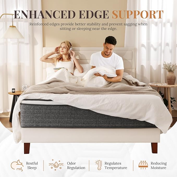 CH CHARME HOUSE King Size Mattress, 10 Inch Hybrid Mattress King Size, Medium Feel Foam and Individual Pocket Springs, Extra Edge Support, Pressure Relief, CertiPUR-US
