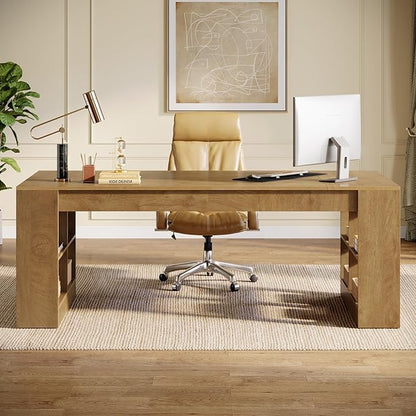Tribesigns 71-Inch Executive Desk, Large Computer Office Desk with Storage Shelves, Modern Wood Writing Table Business Furniture Workstation for Home Office, Rustic Brown