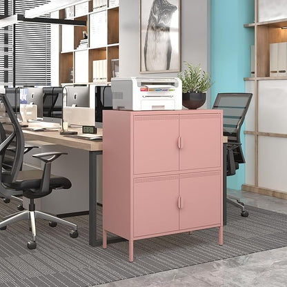 4 Door Metal Storage Locker,2-Tier Office Cabinet,Pink Metal Locker Storage Cabinet for Industrial,Home,School,Gym,31.5 x 15.8 x 40 Inches,Pink