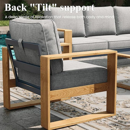 LayinSun 4 Pieces Aluminum Patio Furniture Set with Fire Pit Table, Oversized Seat with Hight Back, Outdoor Conversation Sets for Porch, Balcony, Deck
