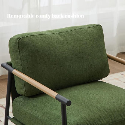 DUOMAY Mid-Century Modern Accent Chair Armchair, Soft Linen Fabric Sofa Lounge Chair Reading Chair with Metal Leg for Living Room Bedroom Office, Green