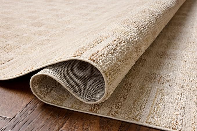 Loloi Chris Loves Julia Calvin Collection CLV-03 Bone/Natural 3'-6" x 5'-6" Accent Rug Checkered Neutral Soft Living Room Bedroom Carpet
