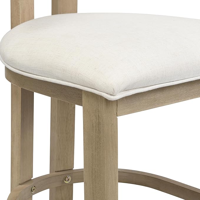 Christopher Knight Home Minso Wooden Counter Height Bar Stools Set of 2, Comfy Upholstered Barstools with Backrest/Footrest, Counter Stool for Kitchen Island/Home Bar Table, Light Ash + Beige