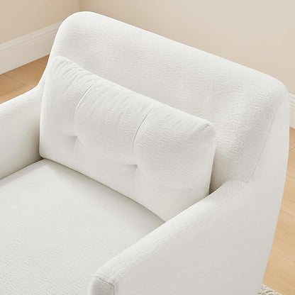 VANOMi Comfy Accent Chair, Terry Oversized Lounge Chair with Cushion, Mid-Century Modern Living Room Chairs Comfy Chair for Bedroom, Apartment, White