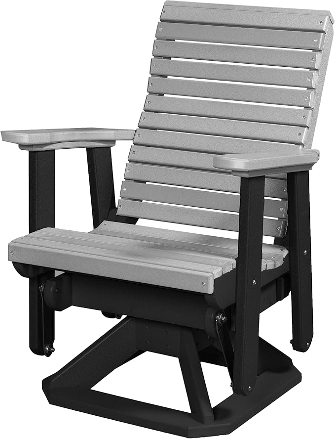 DutchCrafters Modern Horizontal Slat High Back Poly Glider Chair Outdoor Patio Furniture (Black & Light Gray)