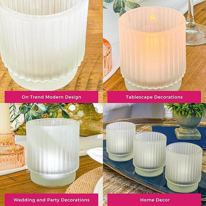 Kate Aspen Vintage Fluted Frosted Glass Tealight Votive Candle Holders (Set of 6), Rustic Decor, Boho Decorations, Shelf Decoration, Classic Look | Perfect Hostess Gift | (Pack of 6)