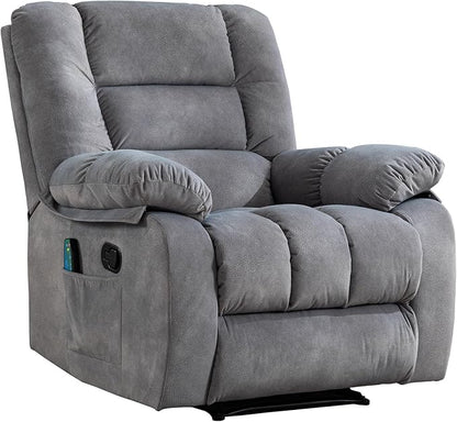 ANJHOME Massage Recliner Chairs with Heat and Vibration,Overstuffed Manual Rocking Reclining Chair for Living Room Bedroom (Light Grey)