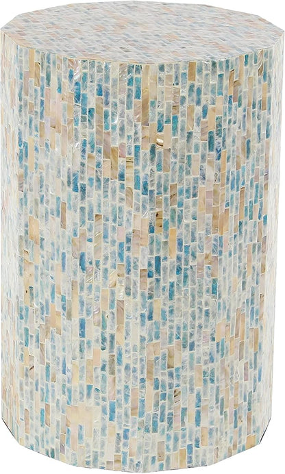 Deco 79 Mother of Pearl Shell Handmade Side End Accent Table End Table, Side Table 13" x 13" x 19", Blue