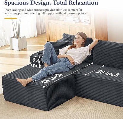 134''Oversized Modular Sectional Sofa Boneless Cloud Couch with Chaise Comfy Sectional Couches for Living Room,Bedroom,Apartment (Dark Grey, 134''W U-Shaped)