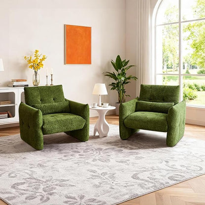 33.9" Accent Chairs, Modern Upgrade Sherpa Fabric Arm Chair Comfy Upholstered Armchair Leisure Single Sofa Chair with a Waist Pillow for Bedroom, Office and Living Room