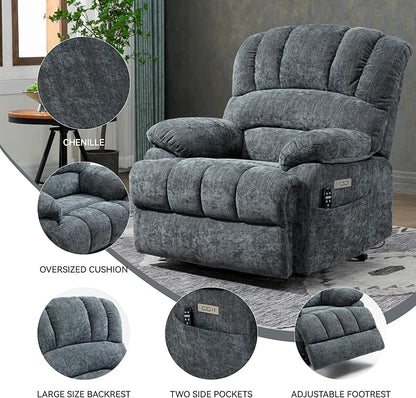 Power Lift Recliner Chair for Elderly with Heat Function, 8 Node Massage with 3 Selectable Modes, Oversized Electric Lift Recliner Single Sofa for Living Room with USB, Blue-Grey