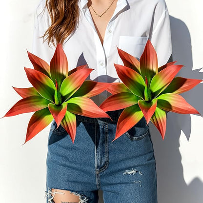Artificial Agave Plants,Large UV Resistant Fake Agave Planters 12" for Indoor and Outdoor Decorating Tropical Plant Succulents Greenery Indoor Decor (2Pack, Red)