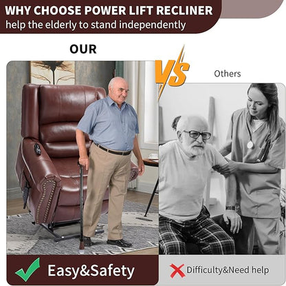 Recliner Chairs for Adults, Oversized Bedroom Chair with Massage, Sofa Chair Home Theater Seating with Lumbar Support, Lift Chair for Elderly, Nursery Chair for Living Room (Genuine Leather)