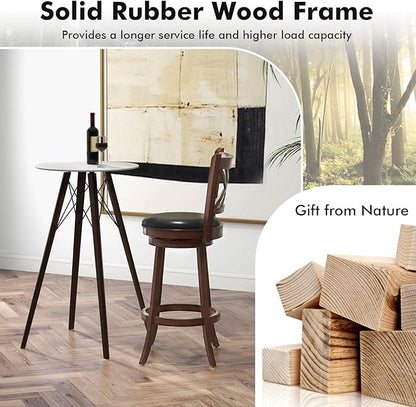 COSTWAY Bar Stool Set of 2 for Kitchen Island, Swivel Upholstered Bar Height Barstools with PU Surface, Rubber Wood Frame, 360° Rotatable Seat, Curved Back, Sturdy Footrest (2, 29" Seat Height)