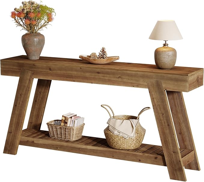 Tribesigns 62.9-Inch Solid Wood Console Table for Entryway, Long Narrow Sofa Couch Table with Storage for Living Room Hallway