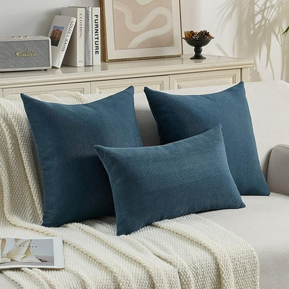 FUTEI Navy Blue Chenille Throw Pillow Covers 24x24 Inch Set of 2,Soft Wide Chevron Textured European Pillow Shams,Farmhouse Home Decor for Couch Bed Living Room