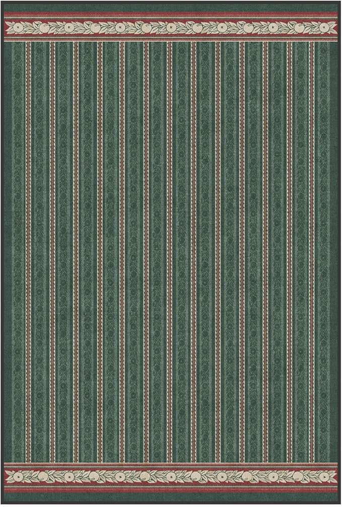 RUGGABLE x Morris & Co Machine Washable Christmas Area Rug– Fruit Stripe Spruce Green 4x6, Stain-Resistant, Non-Slip–Medium Rugs for Living Room, Bedroom, Hallway, Entryway & Office–with Standard Pad