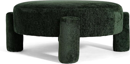 Christopher Knight Home Chobi Round Fully Ottoman Foot Stool, Velvet Pouf Footstool Ottoman Seat, Upholstered Foot Chair, Round Footrest, Modern Side Table for Living Room Bedroom Home Decor, Green