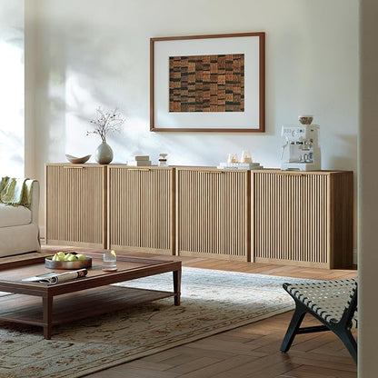 Evermagin 31.5" Oak Buffet Cabinet with Storage, Small Sideboard Cabinet, Boho Accent Credenza, Fluted Console Table with Doors for Dining Room, Kitchen, and Living Room