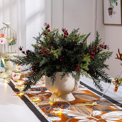 10PCS Artificial Pine Branches with Red Berry Pine Cones Artificial Needles Branches Greenery Stems Fake Greenery Floral Arrangements